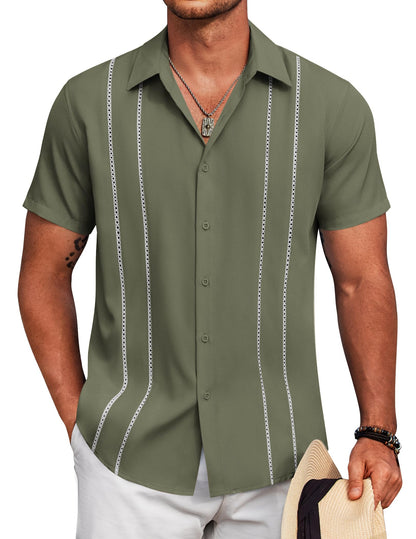 HOTCOOFANDY Mens Cuban Guayabera Shirt Short Sleeve Button Down Shirts Summer Beach Vacation Shirts