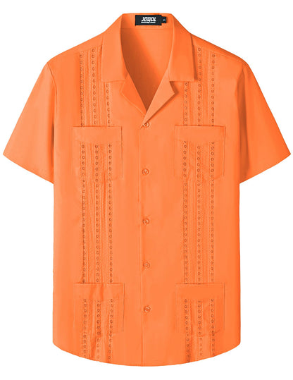 HOTJOGAL Mens Guayabera Shirts Cuban Short Sleeve Casual Button Down Beach Shirt