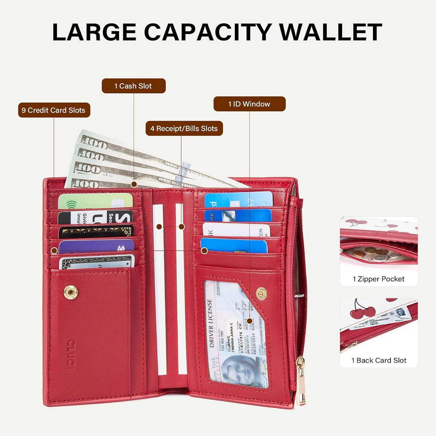 HOTCLUCI Cherry Wallet for Women Bundles with Wallet for Women