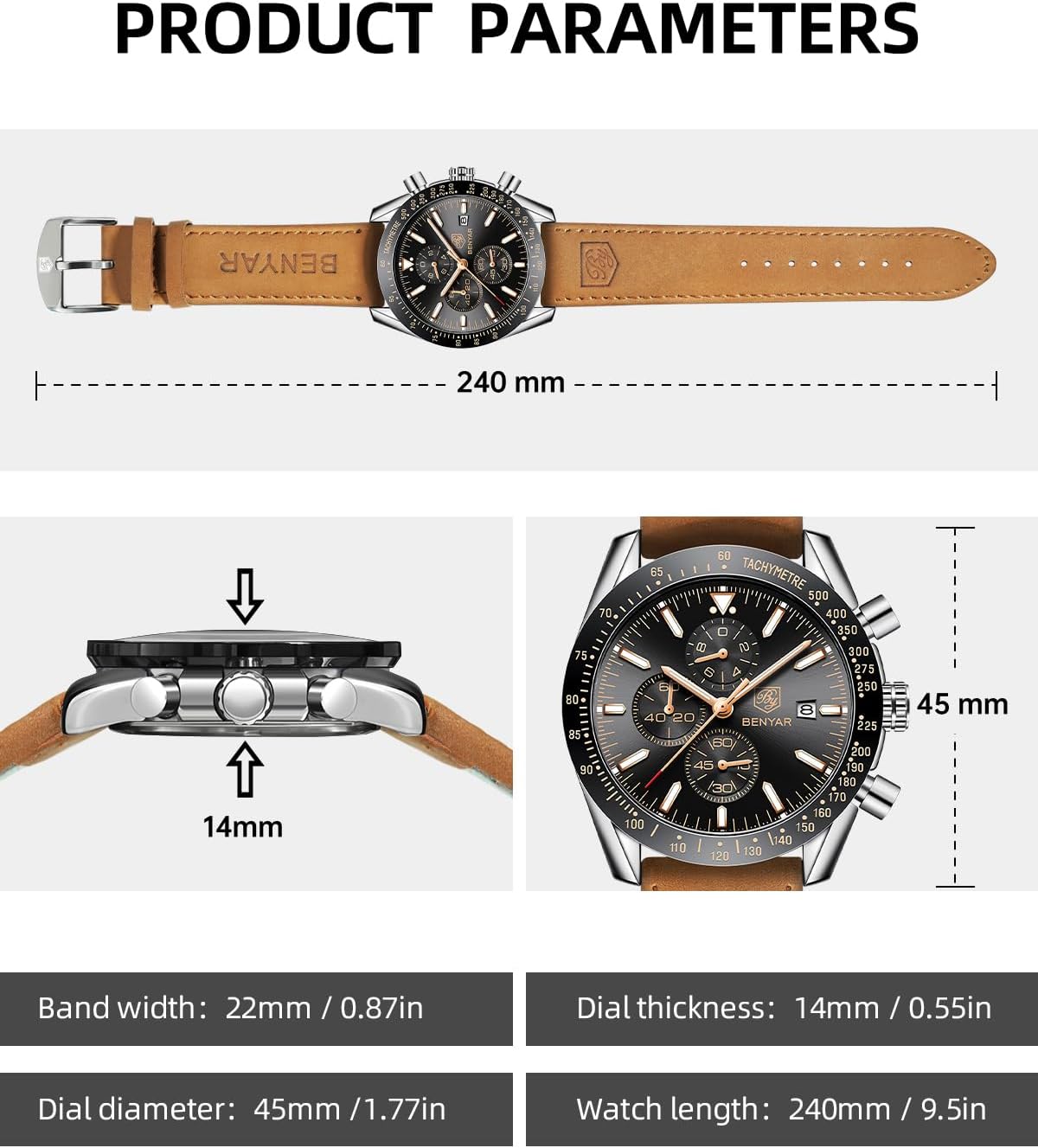 HOTBENYAR Watch for Men Analog Quartz Chronograph Waterproof Luminous Designer Mens Wrist Watches Business Work Sport Casual Dress Watch with Silicone Strap Elegant Gifts for Men