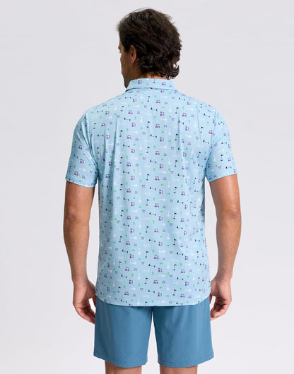 HOTObla Mens Golf Polo Shirts Short Sleeve Dry Fit Performance Moisture Wicking Casual Print Collared Golf Shirts for Men