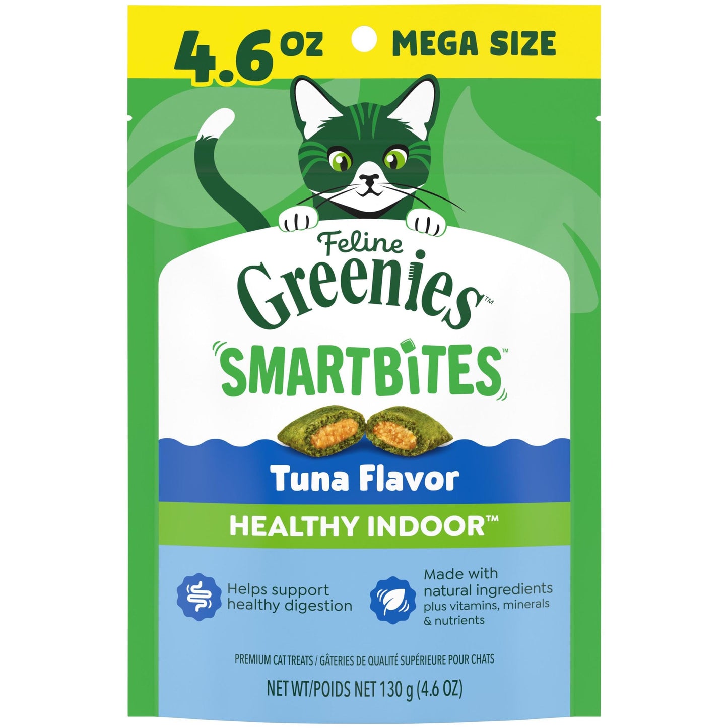 HOTGreenies Feline Smartbites Healthy Indoor Cat Treats, Tuna, 16 oz | Veterinarian-recommended, Fiberblend Formula, supports digestion, under 2 cal per treat, natural ingredients, dual texture