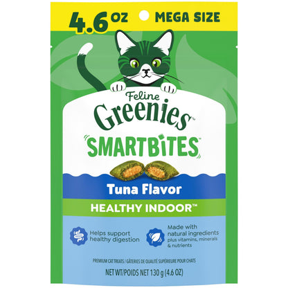 HOTGreenies Feline Smartbites Healthy Indoor Cat Treats, Tuna, 16 oz | Veterinarian-recommended, Fiberblend Formula, supports digestion, under 2 cal per treat, natural ingredients, dual texture