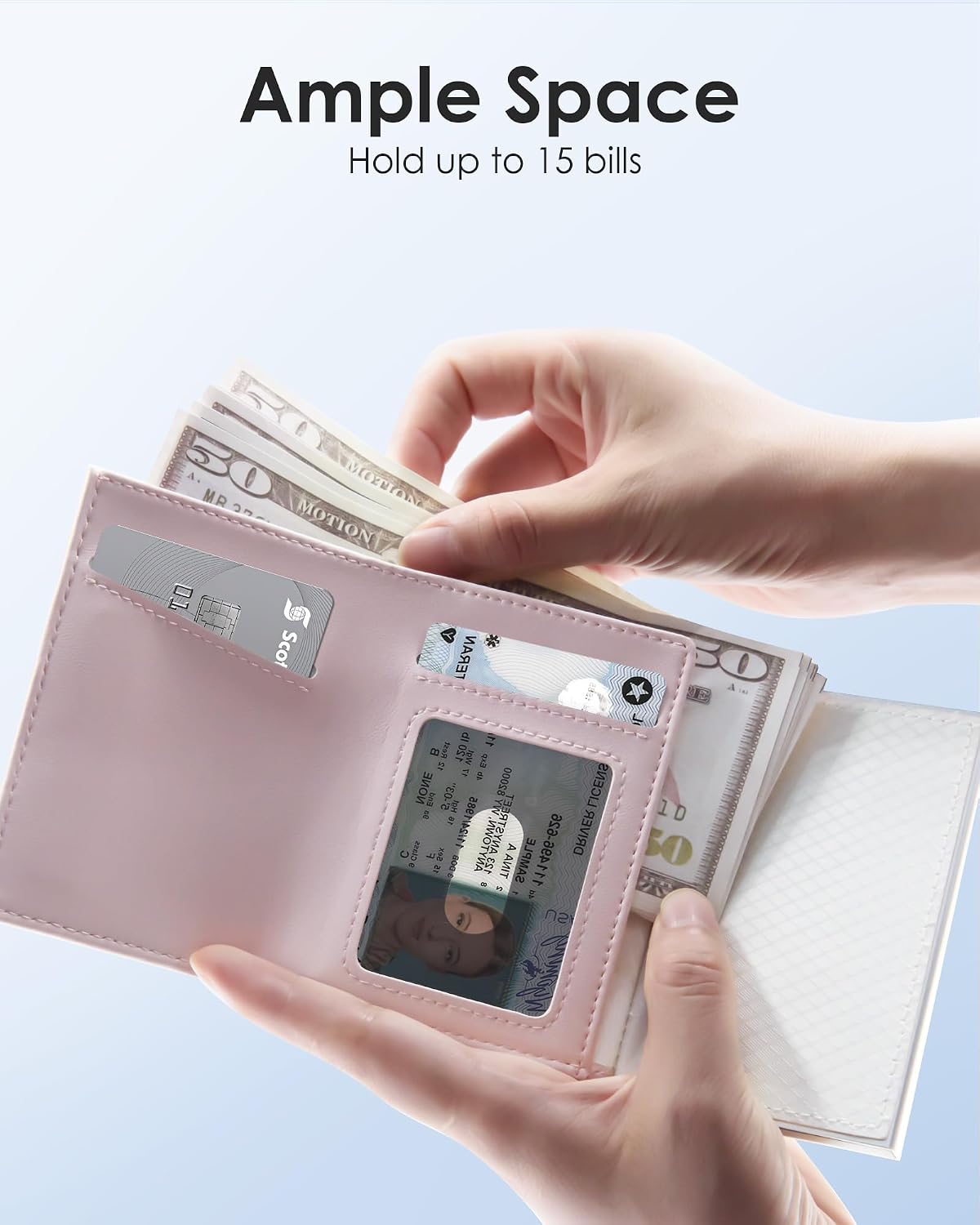 HOTQLD RFID Wallet Women - Small Slim Trifold Wallet Anti-Theft Pop up Card Holder, Minimalist, Ultra Thin, Front Pocket, Premium Leather, 9-11 Cards Capacity | ID Window | Cash Slot