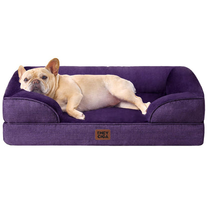 HOTEHEYCIGA Orthopedic Dog Beds for Extra Large Dogs 44x32Inch, Polyurethane Foam XL Pet Bed with Sides, Non-Slip and Egg-Crate Foam Big Dog Couch Bed with Washable Removable Cover, Grey