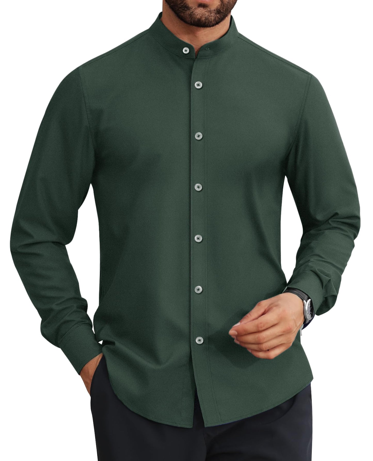 HOTLion Nardo Mens Dress Shirts Wrinkle Free Dress Shirts for Men Long Sleeve Button Down Shirts Banded Collar Shirts