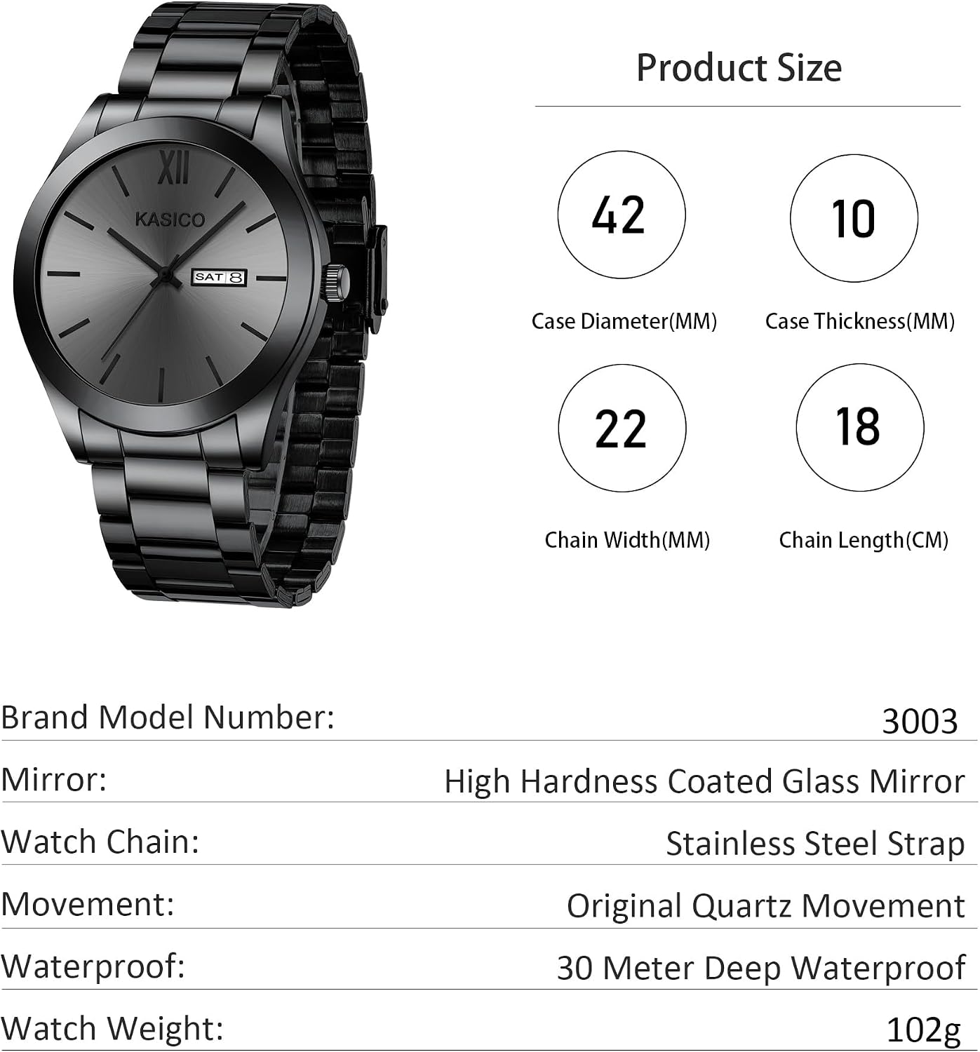 HOTKASICO Men's Watches Analog Dress Watch Minimalist Casual Classic Relojes para Hombres with Day-Date Display Stainless Steel Band Gift for Him (Black Gold Silver Blue)