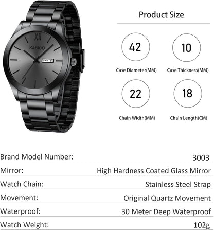 HOTKASICO Men's Watches Analog Dress Watch Minimalist Casual Classic Relojes para Hombres with Day-Date Display Stainless Steel Band Gift for Him (Black Gold Silver Blue)