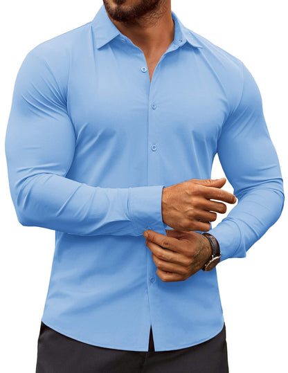 HOTCOOFANDY Men's Muscle Fit Dress Shirts Wrinkle-Free Long Sleeve Casual Button Down Shirts