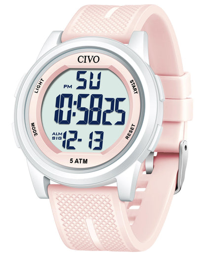 HOTCIVO Digital Watches for Women Men: Waterproof Large Dial Sports Watch 44mm | Ultra-Thin Soft Silicone Wrist Watch with Stopwatch and Alarm for Outdoor Enthusiasts - Running & Camping