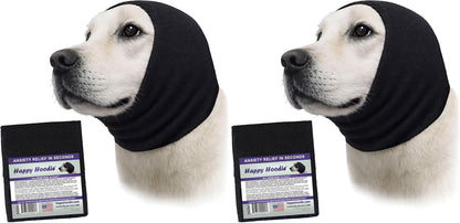 HOTHappy Hoodie The Original Dog & Cat Calming Band - American Brand - Anxiety Relief/Noise Protection - Grooming - Thunder - Fireworks (Black) - Since 2008, Large (Pack of 2)
