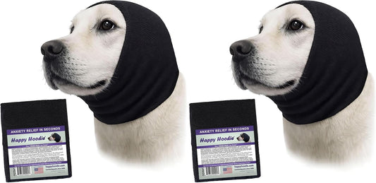 HOTHappy Hoodie The Original Dog & Cat Calming Band - American Brand - Anxiety Relief/Noise Protection - Grooming - Thunder - Fireworks (Black) - Since 2008, Large (Pack of 2)