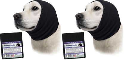 HOTHappy Hoodie The Original Dog & Cat Calming Band - American Brand - Anxiety Relief/Noise Protection - Grooming - Thunder - Fireworks (Large, Black) - Since 2008