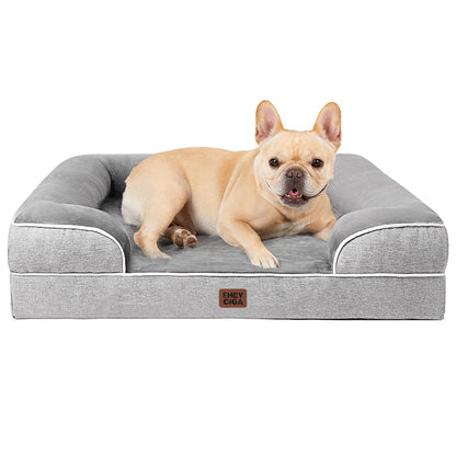 HOTEHEYCIGA Orthopedic Dog Beds for Extra Large Dogs 44x32Inch, Polyurethane Foam XL Pet Bed with Sides, Non-Slip and Egg-Crate Foam Big Dog Couch Bed with Washable Removable Cover, Grey