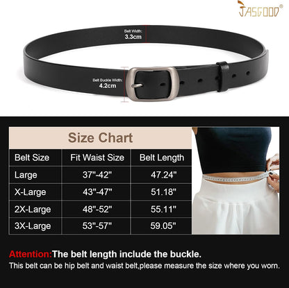 HOTJASGOOD Plus Size Women Leather Belt Black Casual Waist Belt for Jeans Pants with Metal Pin Buckle