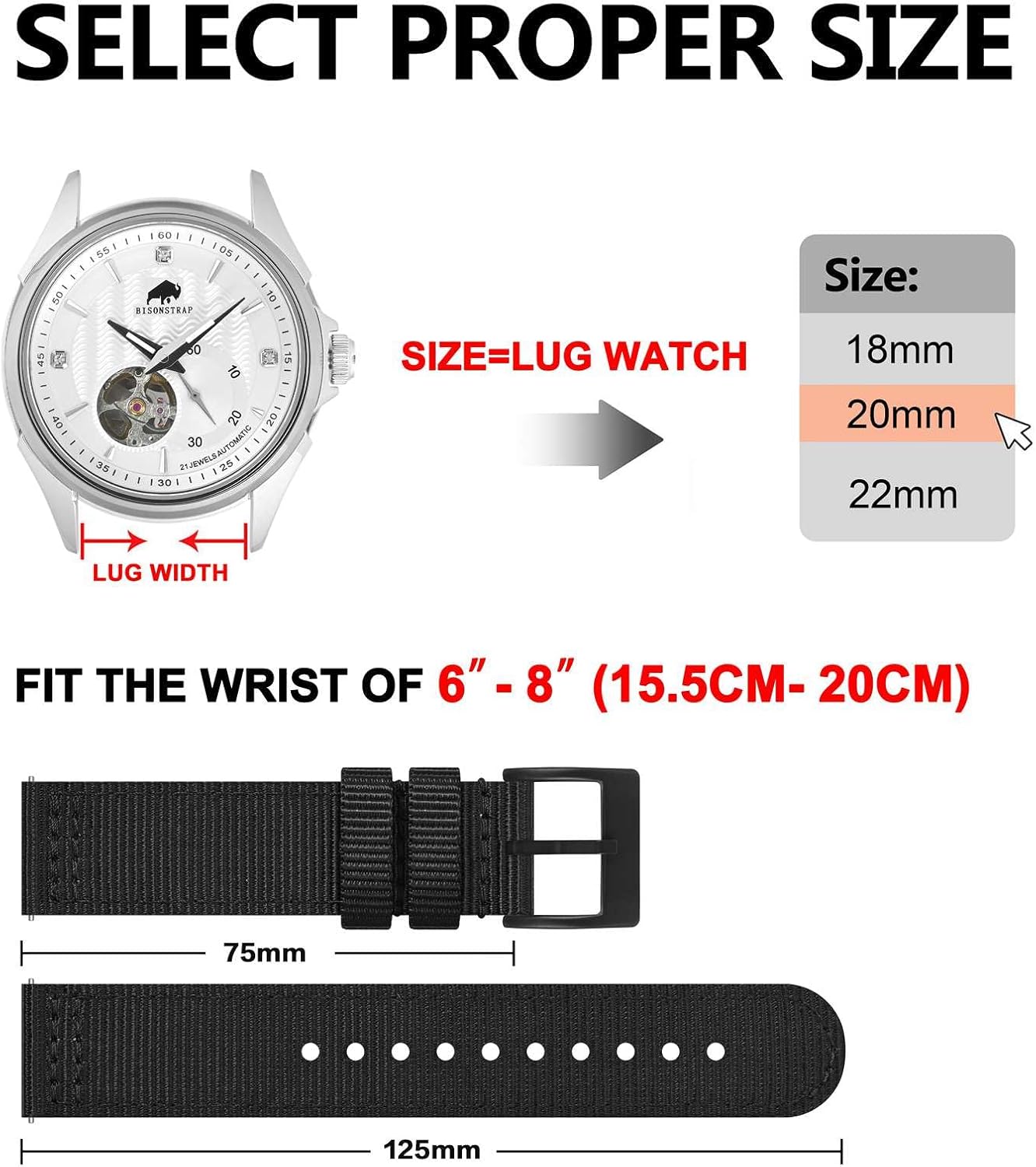 HOTBISONSTRAP Men’s Nylon Watch Bands, Two-Piece Military Watch Straps, Quick Release, Brushed Buckle, Band Width 18mm 19mm 20mm 22mm