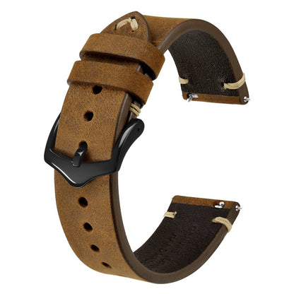 HOTBISONSTRAP Men's Watch Bands, Hand-Stitched Leather Watch Straps, Quick Release, 18mm 19mm 20mm 21mm 22mm