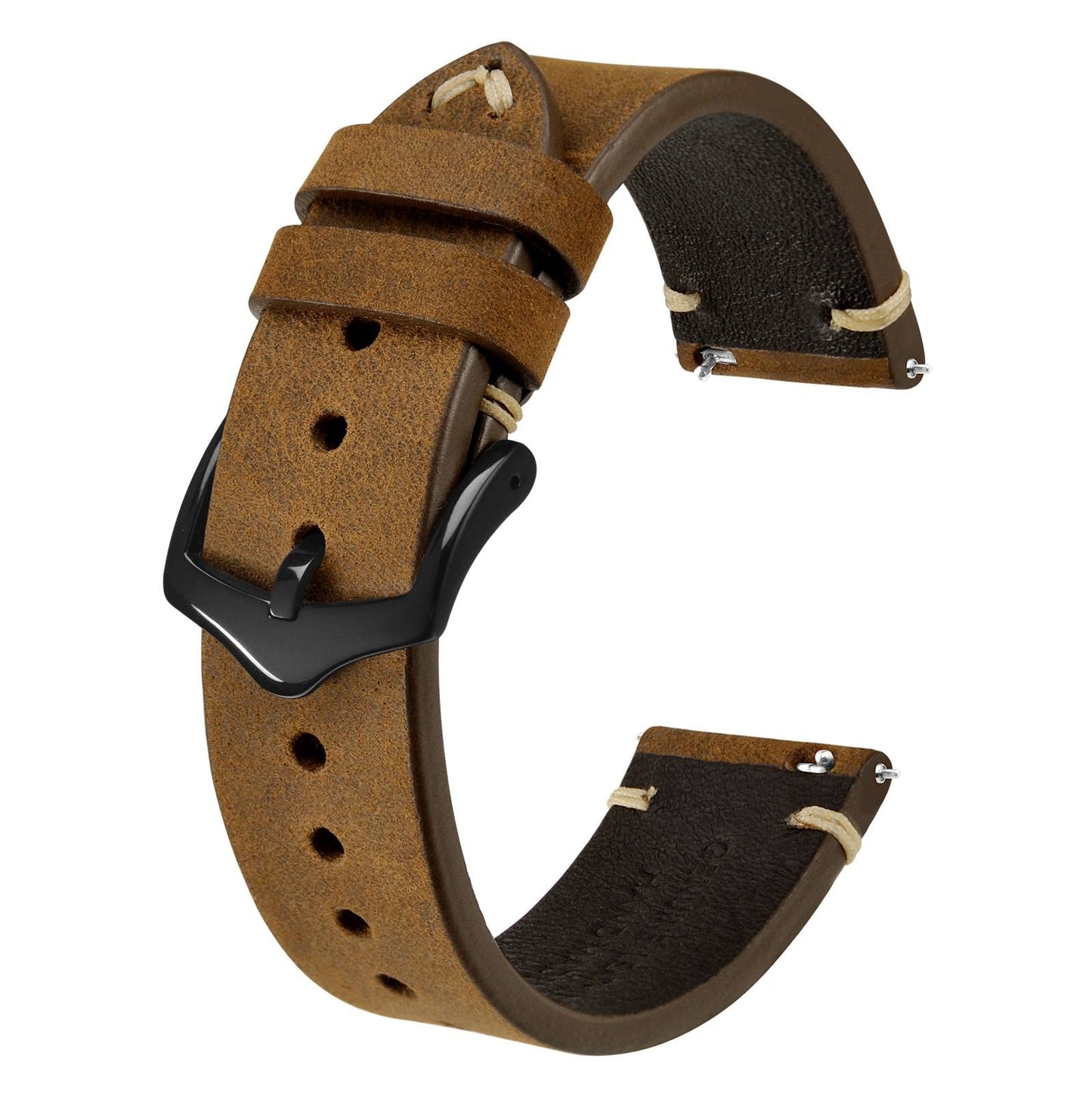HOTBISONSTRAP Men's Watch Bands, Hand-Stitched Leather Watch Straps, Quick Release, 18mm 19mm 20mm 21mm 22mm