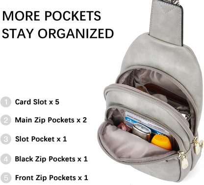 HOTBOSTANTEN Sling Bag for Women Leather Crossbody Bags Fanny Pack Chest Bag for Travel
