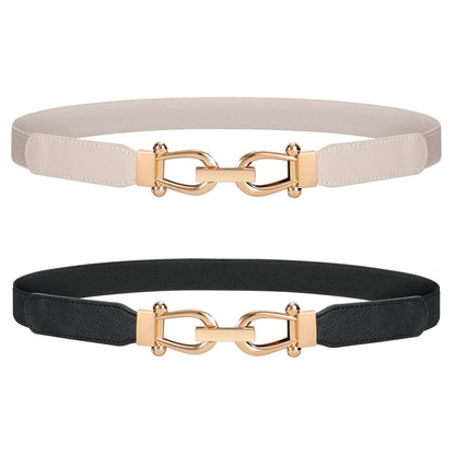 HOTJASGOOD Women Stretchy Waist Belt Retro Elastic Skinny Belt for Ladies with Gold Buckle