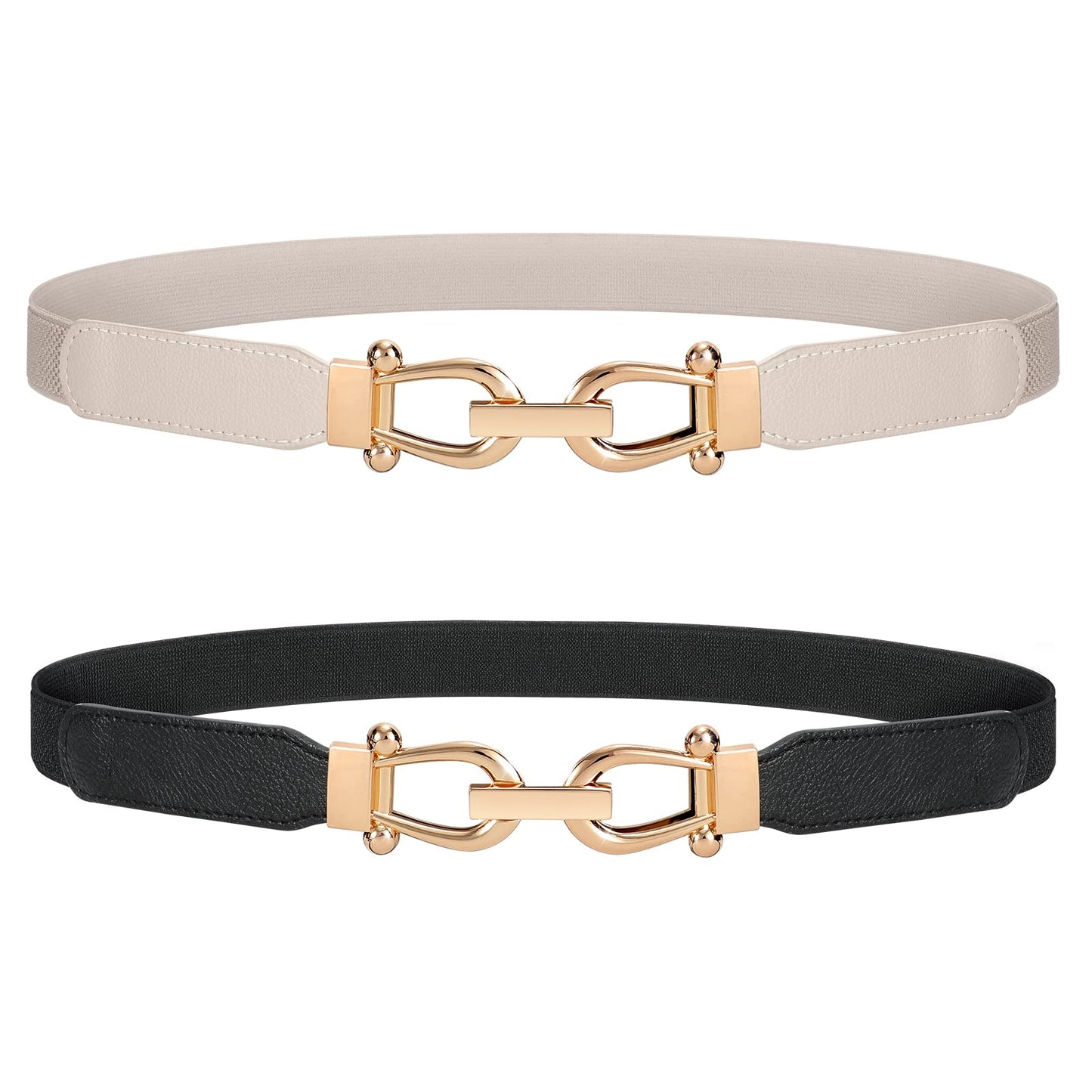HOTJASGOOD Women Stretchy Waist Belt Retro Elastic Skinny Belt for Ladies with Gold Buckle