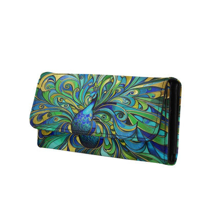 HOTNorth Cardinals Bird Women Wallet Long Trifold Checkbook Wallets with Zipper Pocket, Mosaic Art Birds Flowers Credit Card Holder PU Leather Billfold Wallet Purse