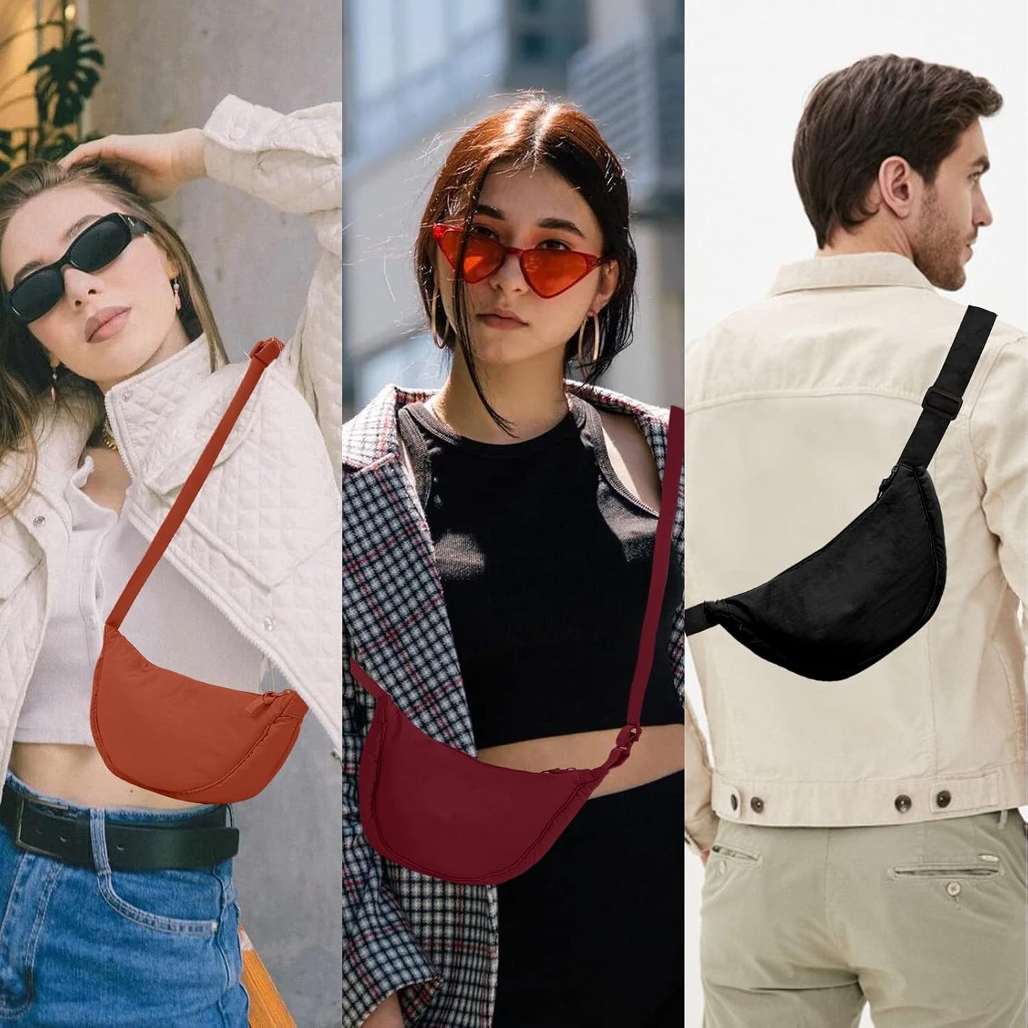HOTNylon Crescent Crossbody Bag for Women Purses Trendy Men,Small Travel Sling Bag Hobo