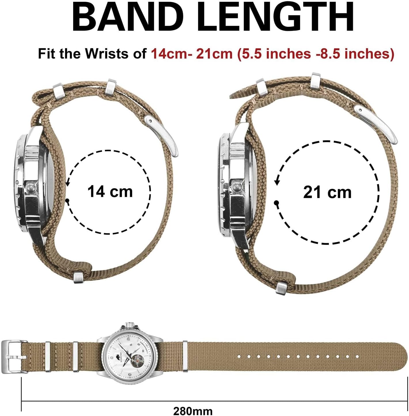 HOTBISONSTRAP Nylon Watch Bands for Men, One-Piece Military Watch Straps, 18mm 20mm 22mm