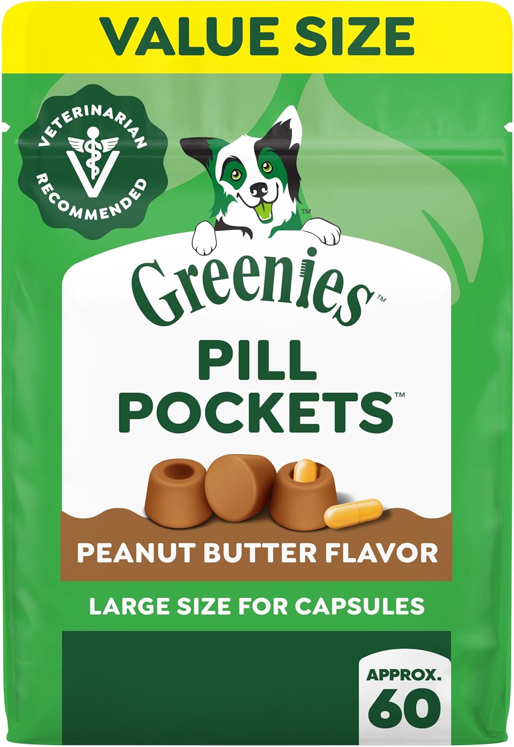 HOTGreenies Pill Pockets Large Size Dog Treats, Peanut Butter, 15.8 oz | Vet-recommended, capsule size, low calorie, odor masking, stress- and mess-free medication experience