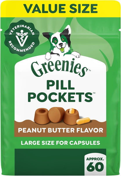HOTGreenies Pill Pockets Large Size Dog Treats, Peanut Butter, 15.8 oz | Vet-recommended, capsule size, low calorie, odor masking, stress- and mess-free medication experience