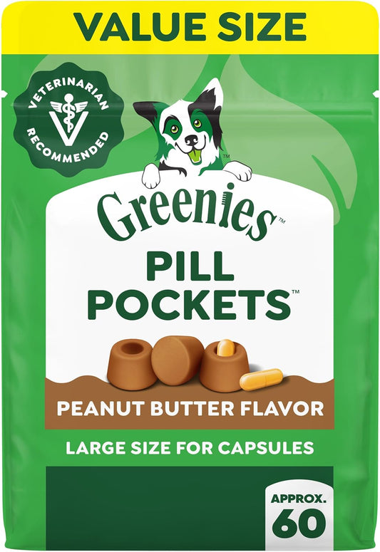 HOTGreenies Pill Pockets Large Size Dog Treats, Peanut Butter, 15.8 oz | Vet-recommended, capsule size, low calorie, odor masking, stress- and mess-free medication experience