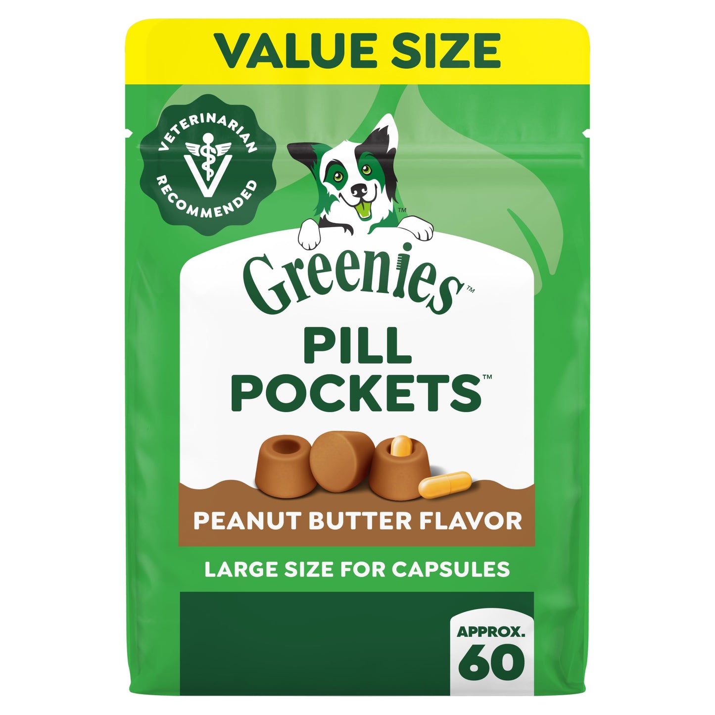 HOTGreenies Pill Pockets Large Size Dog Treats, Peanut Butter, 15.8 oz | Vet-recommended, capsule size, low calorie, odor masking, stress- and mess-free medication experience