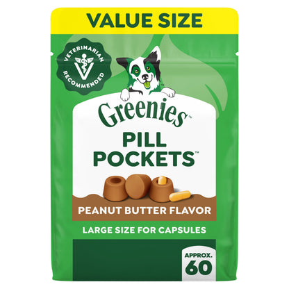 HOTGreenies Pill Pockets Large Size Dog Treats, Peanut Butter, 15.8 oz | Vet-recommended, capsule size, low calorie, odor masking, stress- and mess-free medication experience