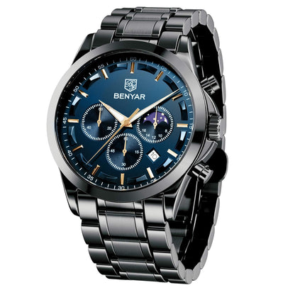 HOTBENYAR Mens Watches Analog Quartz Chronograph Waterproof Wrist Watches for Men Fashion Business Work Casual Sport Designer Dress Watch with Calendar Elegant Gifts for Men