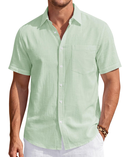 HOTJ.VER Mens Linen Shirt Short Sleeve Button Down Casual Summer Shirts | Cotton Linen, Untucked, Big Tall, from Beach Camp Vacation, Cruise Fishing, Work Office, to Wedding Party Family, with Pocket