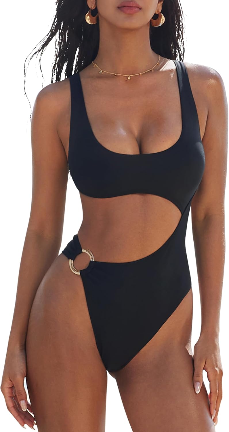 HOTSUUKSESS Women Sexy One Piece Tummy Control Swimsuit Cutout Backless Bathing Suit