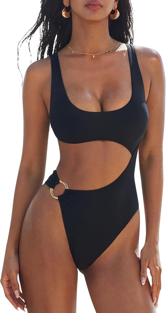 HOTSUUKSESS Women Sexy One Piece Tummy Control Swimsuit Cutout Backless Bathing Suit