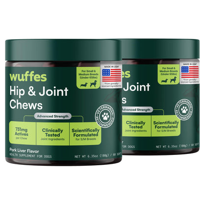 HOTWuffes Advanced Dog Hip and Joint Supplement with Glucosamine, Chondroitin, Omega 3, MSM, and Green Lipped Mussel, 60 Pork Flavored Chews for Small and Medium Dog Breeds
