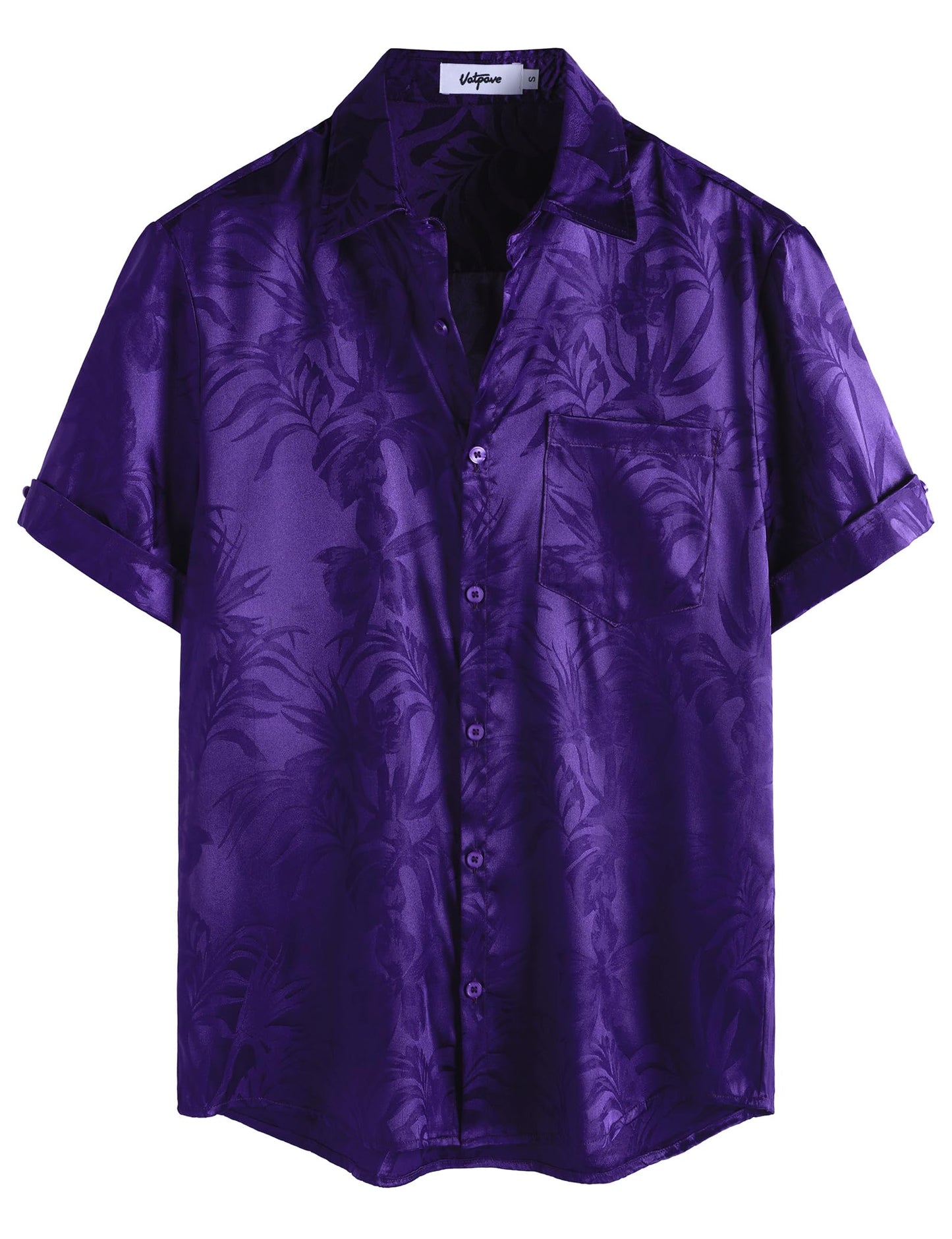 HOTVATPAVE Mens Silk Satin Hawaiian Shirt Short Sleeve Button Down Shirts | Hawaii, Summer, Beach, Vacation, Tropical, Resort Wear, Jacquard, Going Out, Rave, Cool, Club, Floral, Holiday, with Pocket