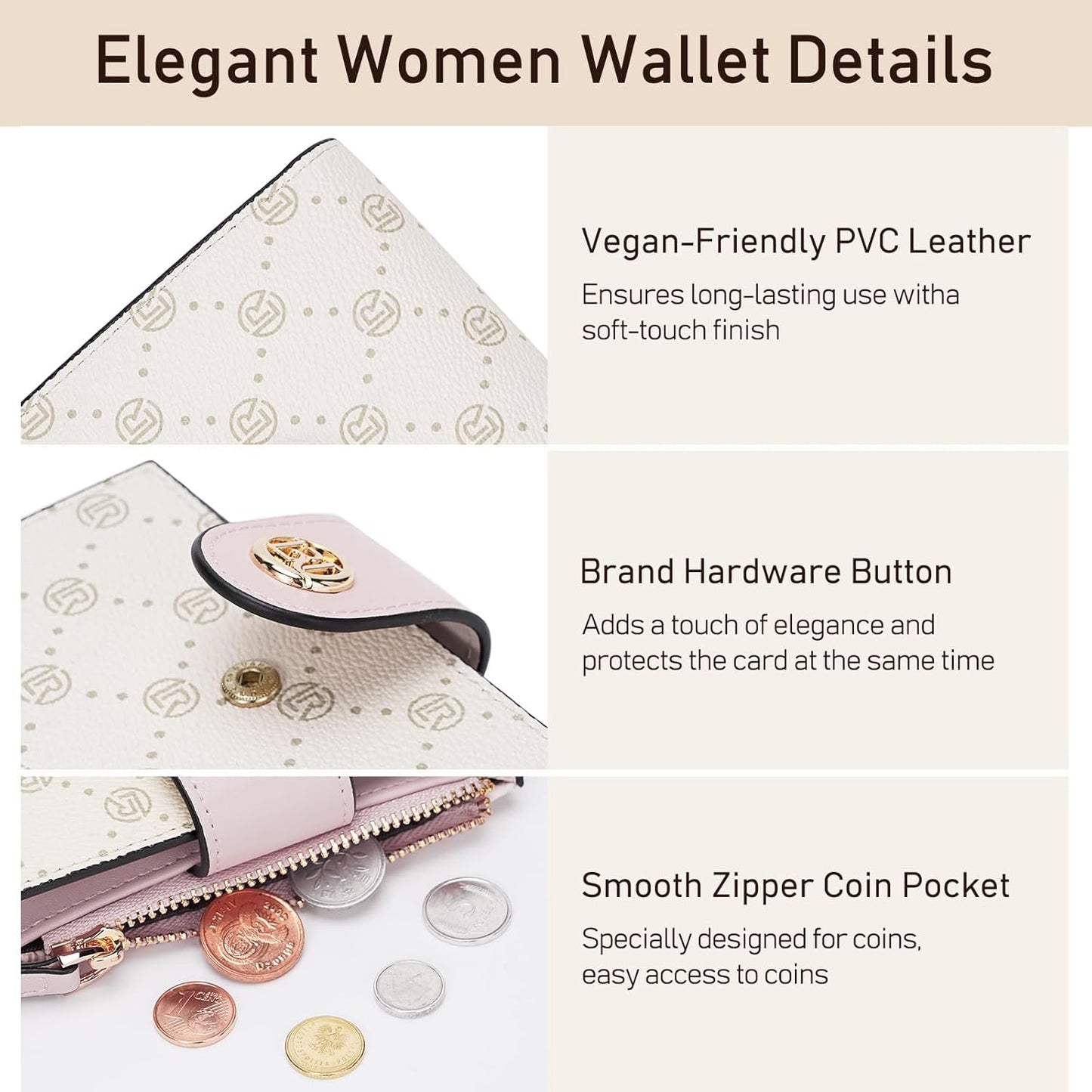 HOTLAORENTOU Small Wallet for Women Soft Leather RFID Blocking Bifold Zipper Pocket Wallet Card Case Purse with ID Window