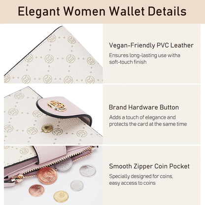 HOTLAORENTOU Small Wallet for Women Soft Leather RFID Blocking Bifold Zipper Pocket Wallet Card Case Purse with ID Window