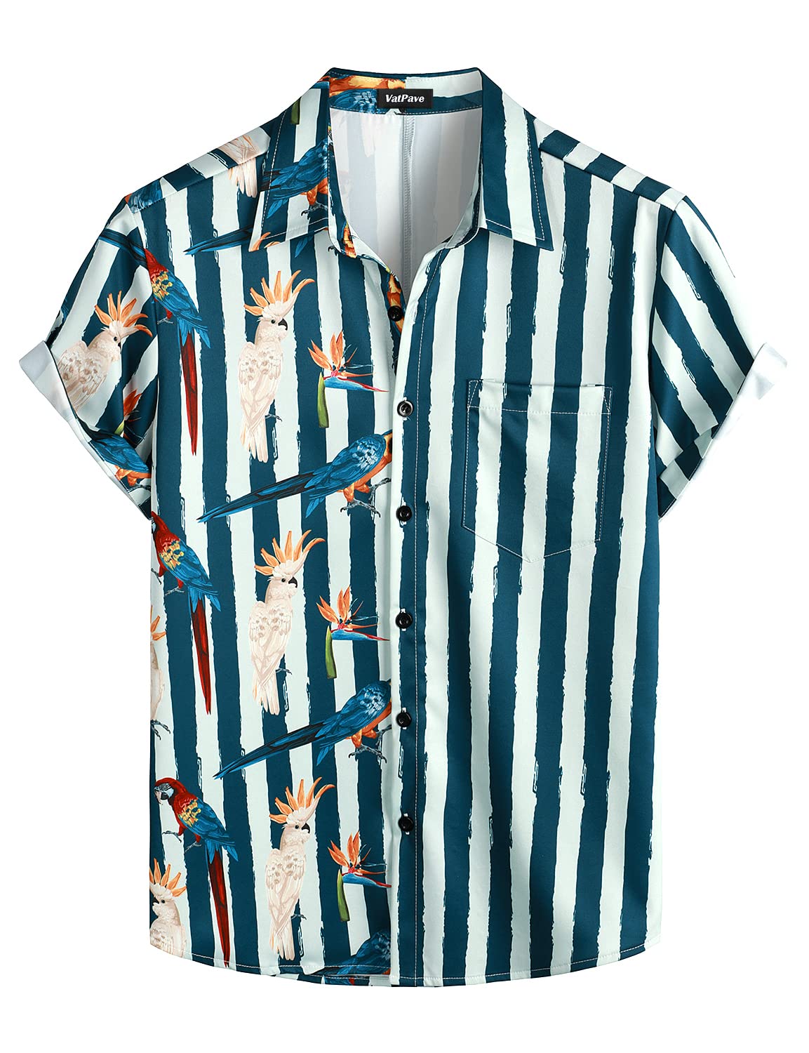 HOTVATPAVE Mens Hawaiian Flamingo Shirt Casual Tropical Summer Beach Shirts | Animal Print, Button Down Short Sleeve, Stylish, Untucked, Vacation, Floral, Cruise, Date, Party, Rave, Concert, Pocket