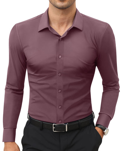 HOTLion Nardo Stretch Mens Dress Shirts Long Sleeve Slim Fit Dress Shirts for Men Muscle Fit Wrinkle Free Button Down Shirt