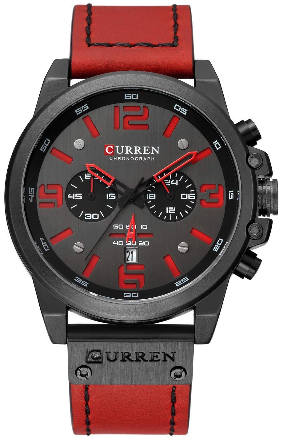 HOTFANMIS Mens Sport Military Analog Quartz Watch Classic Chronograph Sandwich Dial Business Dress Waterproof Watch Multifunctional Wristwatch with Leather Strap