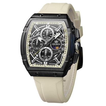HOTOLEVS Tonneau Square Mens Watches, Fashion Large Face Silicone Band Watches for Men, Multifunctional Chronograph Quartz Men Waterproof Watch