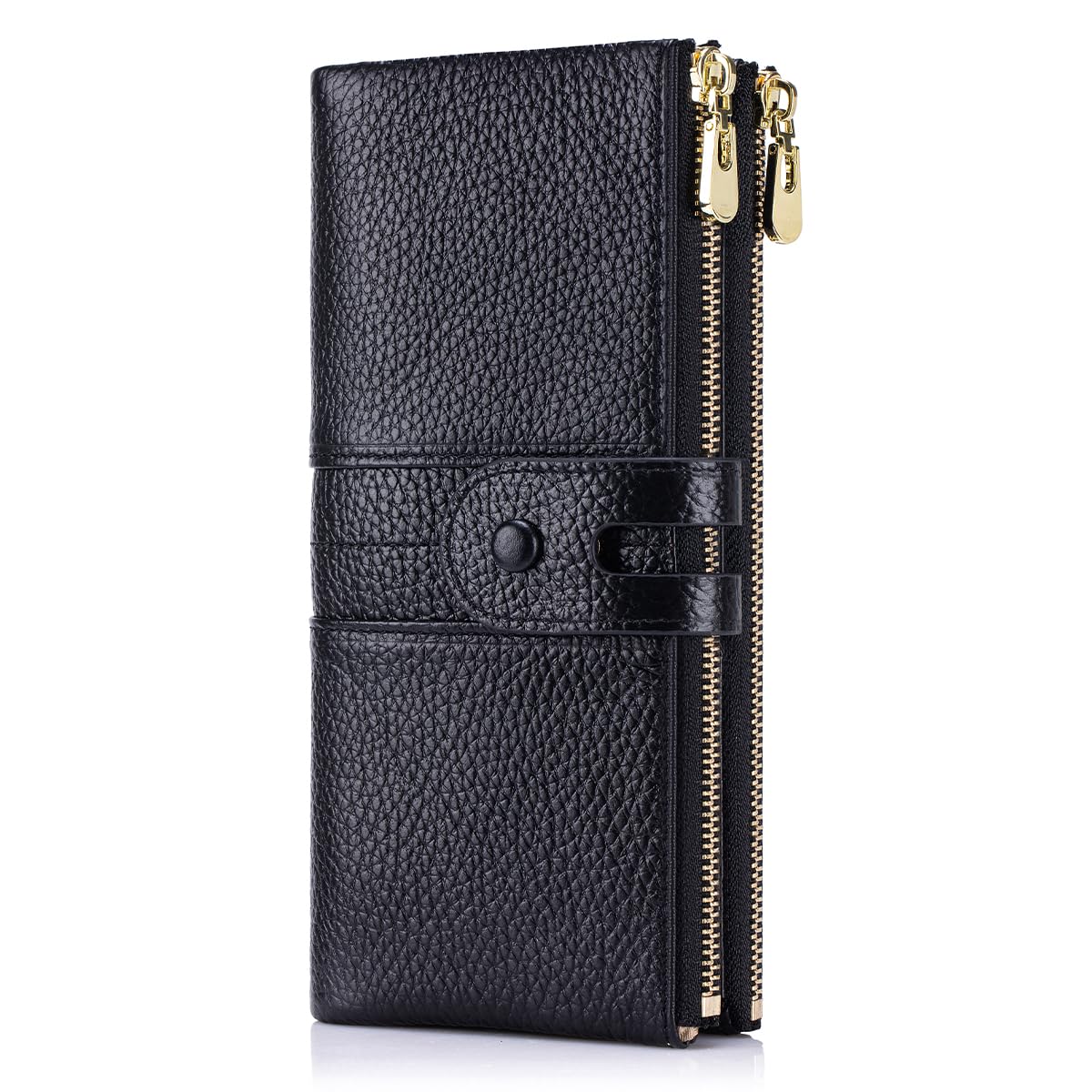 HOTLarge Capacity Wallets for Women Soft Leather RFID Blocking Long Wallet Ladies Bifold Clutch Purse Credit Card Holder with Double Zipper Pocket ID Window,Black