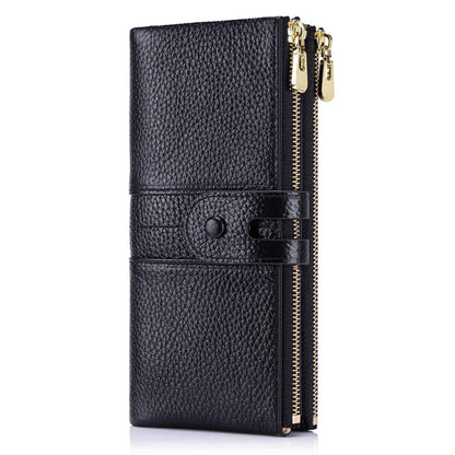 HOTLarge Capacity Wallets for Women Soft Leather RFID Blocking Long Wallet Ladies Bifold Clutch Purse Credit Card Holder with Double Zipper Pocket ID Window,Black