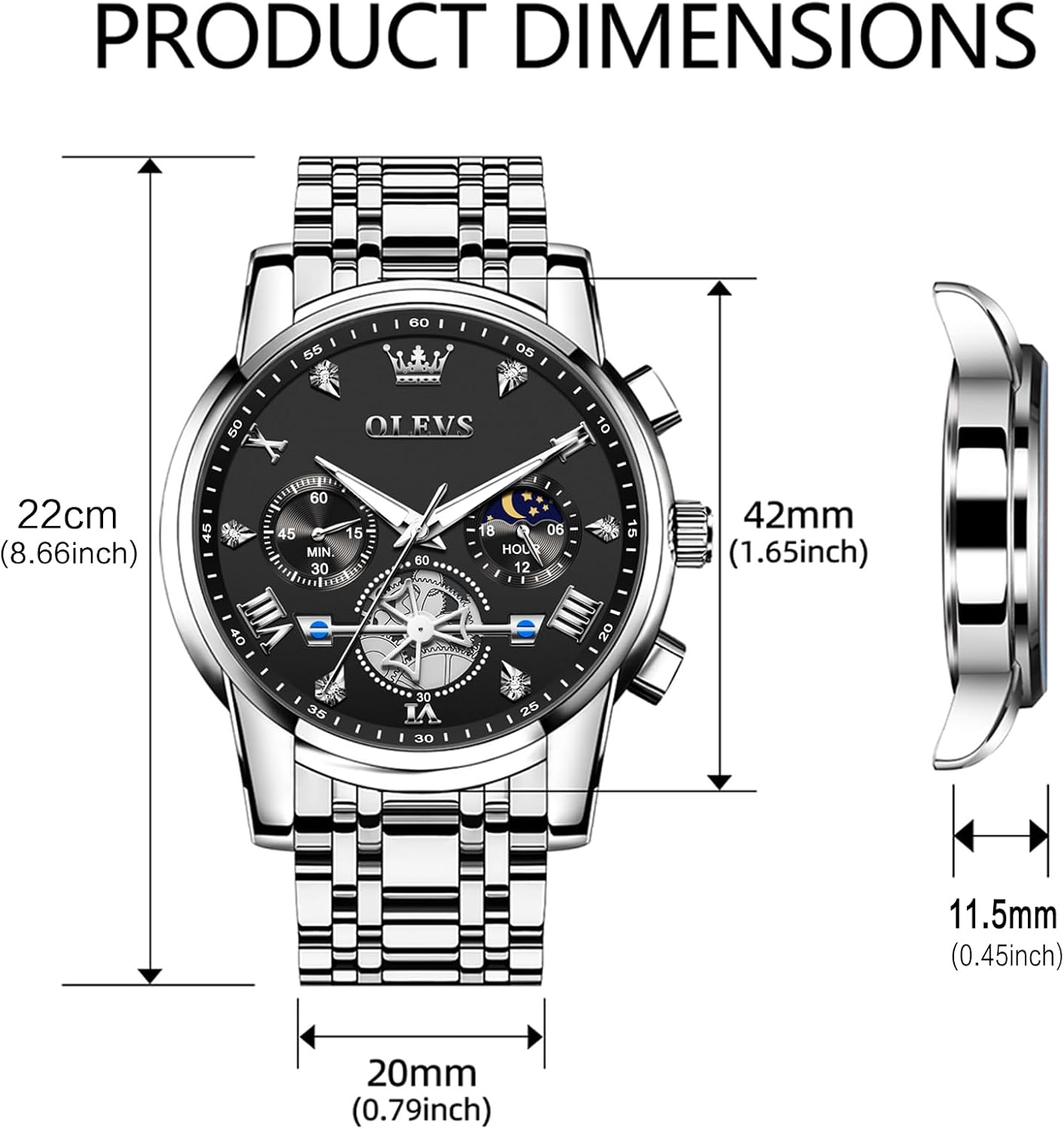 HOTOLEVS Watches Men Waterproof Luxury Big Face Mens Watch Stainless Steel Quartz Analog Dress Watches for Men Luminous Multifunction Man Watch Relojes De Hombre