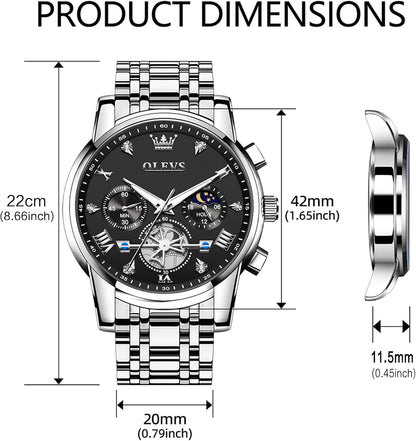 HOTOLEVS Watches Men Waterproof Luxury Big Face Mens Watch Stainless Steel Quartz Analog Dress Watches for Men Luminous Multifunction Man Watch Relojes De Hombre