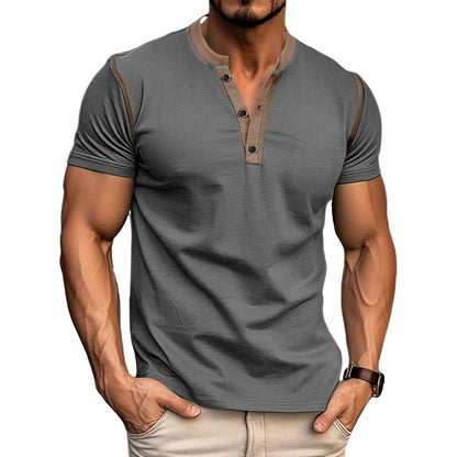 HOTMen's Casual Henley Shirts Classic Button Cotton Short Sleeve T-Shirt Summer Basic Solid Lightweight Tees Tops